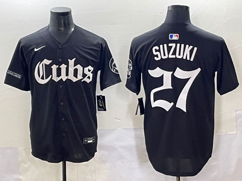 Men 2025 Chicago Cubs #27 Suzuki Black Five generations Joint Name Nike MLB Jersey style 13